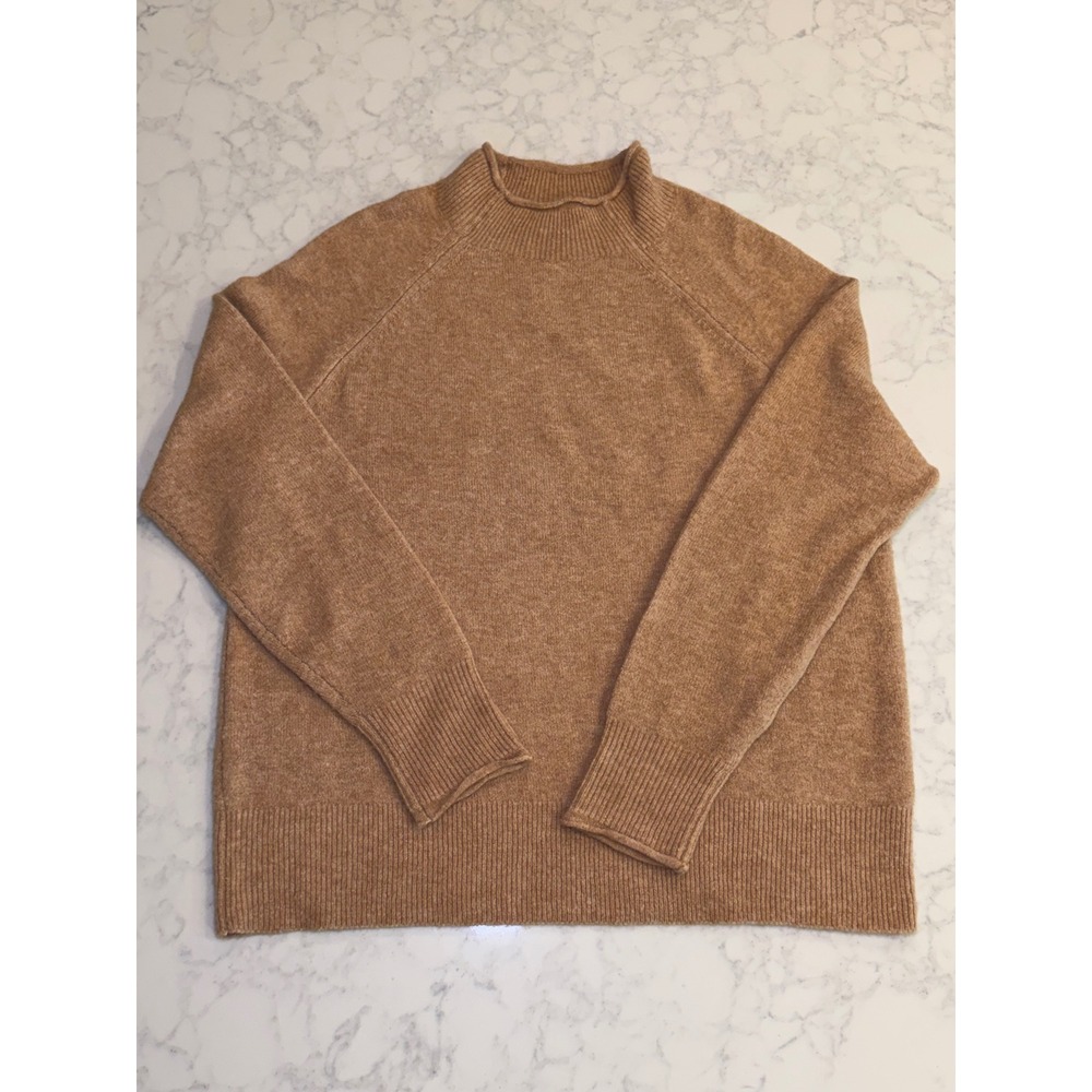 J.Crew Womens Small Camel Brown Merino Wool Alpaca Blend Mock Roll Neck Sweater